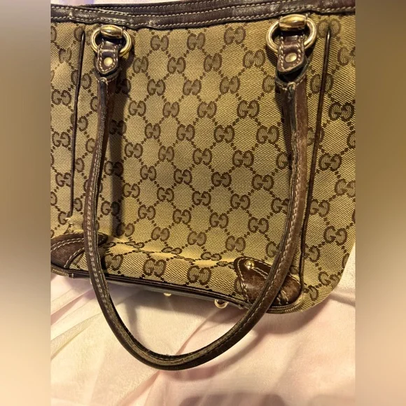Gucci Tote GG Supreme Canvas Tote Vintage Small Monogram Brown Leather Trim COA - Picture 7 of 11